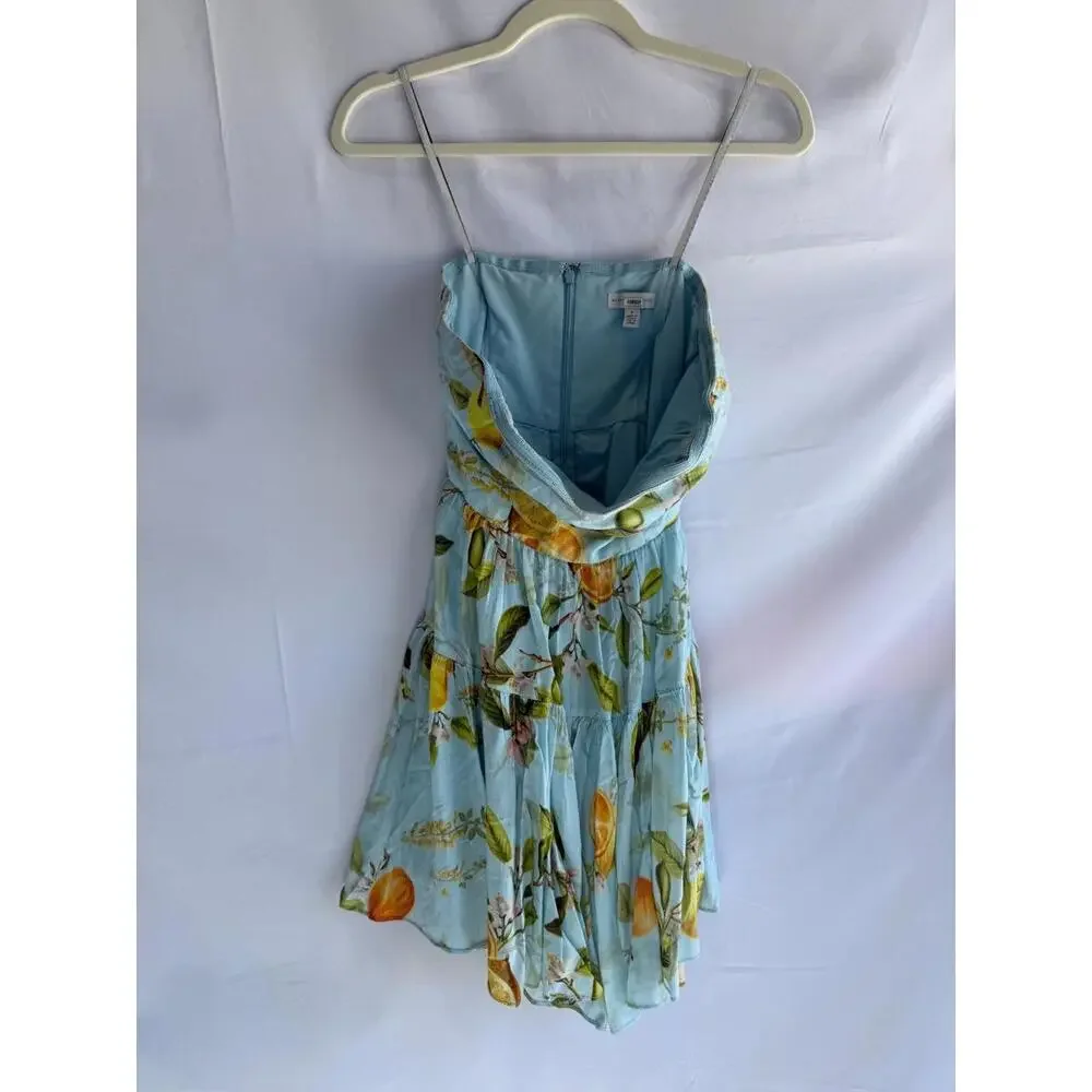 ML Monique Lhuillier Blue Strapless Linen Dress Size 4 with Discoloration - Picture 4 of 8